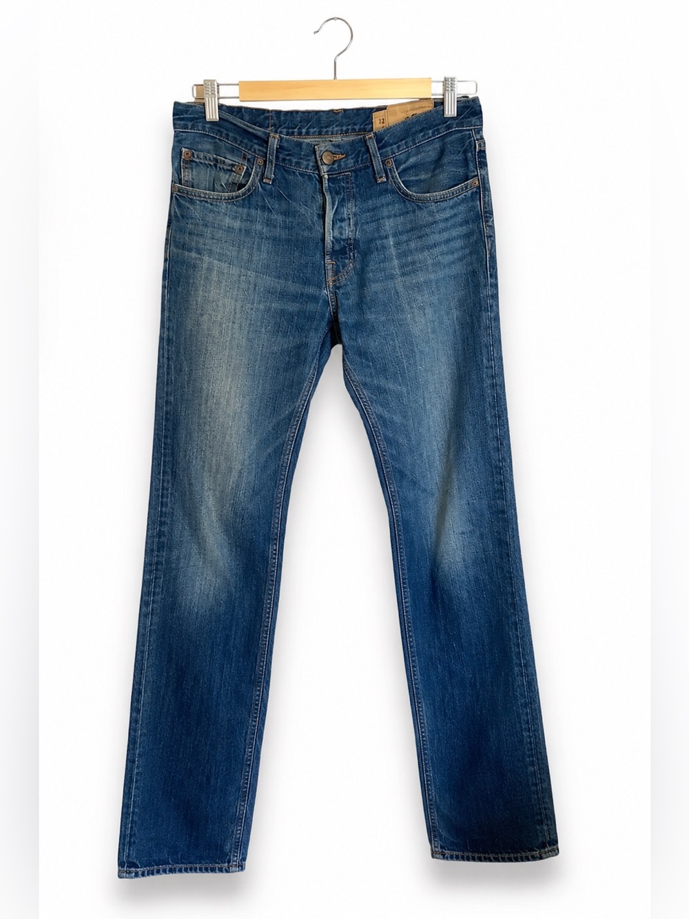 Hollister Mens Jeans Sz 32 x 34 Blue Denim Buttonfly Huntington Low Rise Slim